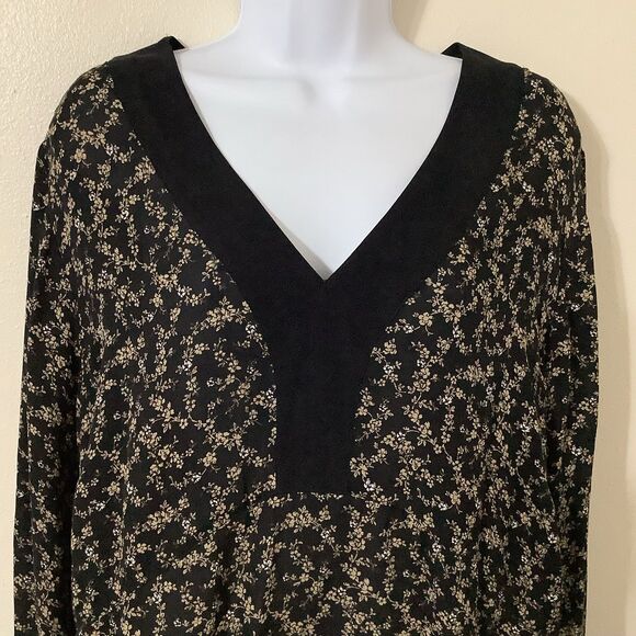 Lane Bryant Black Floral Whimsygoth Dark Cottagecore Flowy Silk Blouse 22/24 - Picture 2 of 12